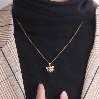 925 Sterling Silver Cat Pendant Necklace Gold - One Size