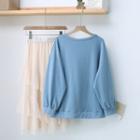 Crew-neck Pullover / Midi Tiered Skirt