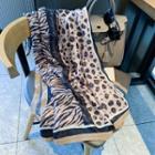 Zebra & Leopard Print Scarf Leopard - Trim - Khaki - One Size