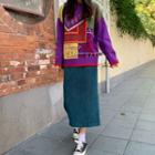 Pattern Printed Sweater / High-waist Corduroy Skirt