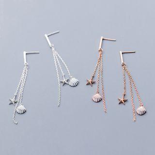 925 Sterling Silver Scallop & Starfish Fringed Earring