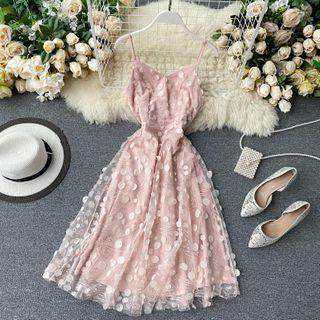 Spaghetti Strap Sequin Midi A-line Dress
