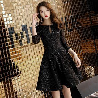 3/4-sleeve Sequin A-line Cocktail Dress