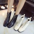 Faux Leather Front Zipper Block Heel Booties