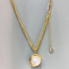 Shell Bead Rhinestone Pendant Asymmetrical Necklace Gold - One Size