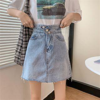 Irregular High-waist Denim Mini Skirt