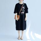 Elbow-sleeve Embroidery Oversized Dress