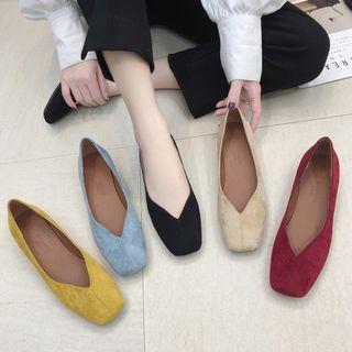 Faux Suede Square Toe Low Heel Pumps