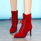 Pointed Lace Up Heel Boots