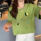 Avocado Embroidered Cropped Top