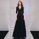 Elbow-sleeve Feather A-line Gown / Midi Prom Dress