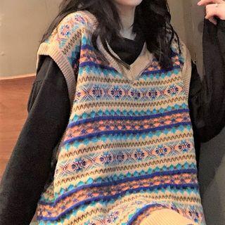 Long-sleeve Plain T-shirt / Striped Vest