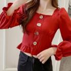 Long-sleeve Cropped Square-neck Blouse
