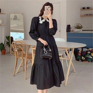 Lace-collar Tiered Long Shirtwaist Dress