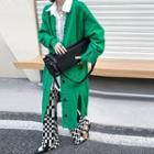 Distressed Long Knit Cardigan Green - One Size
