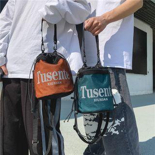 Lettering Mesh Panel Bucket Bag