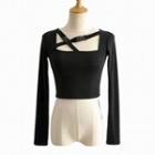 Long-sleeve Buckled Square-neck T-shirt