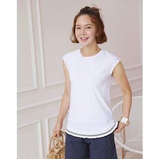 Cap-sleeve Contrast-trim T-shirt