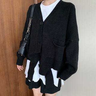 Long-sleeve Ripped T-shirt / Distressed Cardigan / Knit Shorts