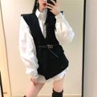 Lettering Puff-sleeve Loose-fit Shirt / Vest / Ring-accent Belt