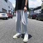 High-waist Plain Loose Fit Straight Cut Pants