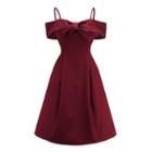 Short-sleeve Cold Shoulder Ribbon A-line Party Dress
