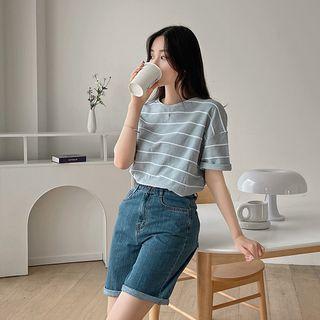 Drop-shoulder Stripe T-shirt In 12 Colors