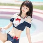 Set: Bow Cold-shoulder Swim Top + Bikini Bottom