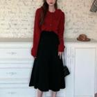 Doll-collar Button-up Knit Top / Midi Skirt