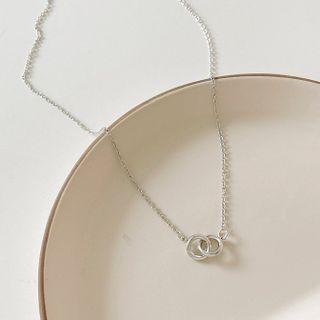 Interlocking Hoop Rhinestone Pendant Alloy Necklace Silver - One Size