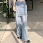 Mock Two-piece Mid Rise Wide Leg Jeans