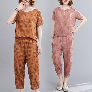 Set : Plaid T Shirt + Plaid Capri Harem Pants