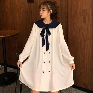 Double-breasted Long-sleeve Collared Dress