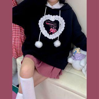 Lace Trim Pom Pom Hoodie