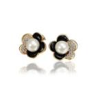 Elegant And Fashion Plated Gold Flower Pearl Stud Earrings With Cubic Zircon Golden - One Size