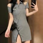 Short-sleeve Cold Shoulder Mini Polo Shirt Dress