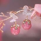 Butterfly Bead Drop Earring 1 Pair - Gold & Pink - One Size