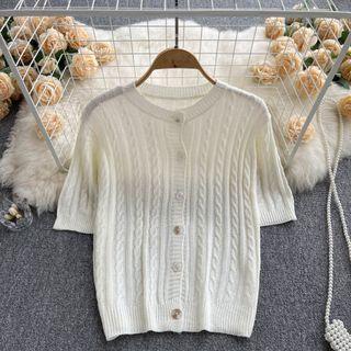 Short-sleeve Round-neck Plain Cardigan
