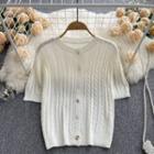 Short-sleeve Round-neck Plain Cardigan