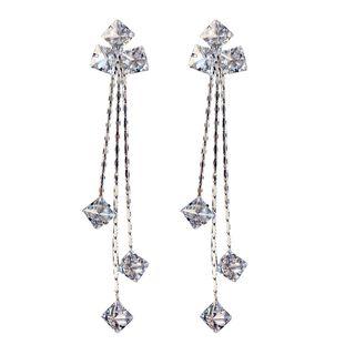 Rhinestone Fringed Earring Silver - One Size