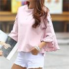 Lace-sleeve Frill-trim Top