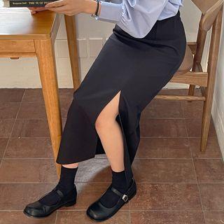 Slit-front Zip-side Long Skirt