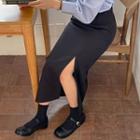 Slit-front Zip-side Long Skirt