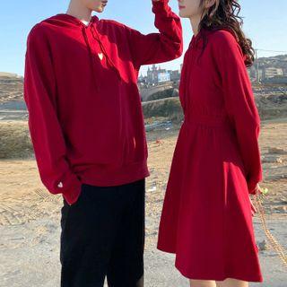 Couple Matching Drawstring Hoodie Dress / Hoodie / Straight-cut Pants