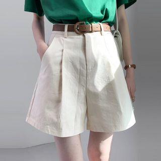 High-waist Plain Cargo Wide Leg Shorts