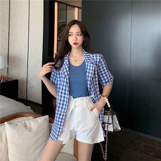 Check Short-sleeve Jacket / Plain Short-sleeve T-shirt / Shorts