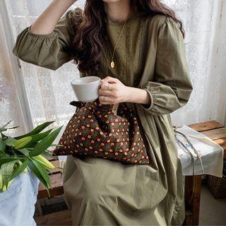 Lace-panel Long Dress Khaki - One Size