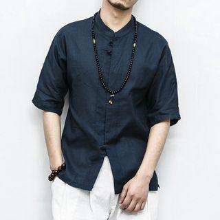 Elbow-sleeve Slit-hem Shirt