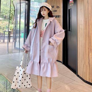 Hooded Lantern-sleeve Midi Coat