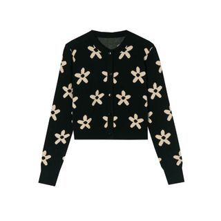 Floral Print Cardigan Beige & Black - One Size